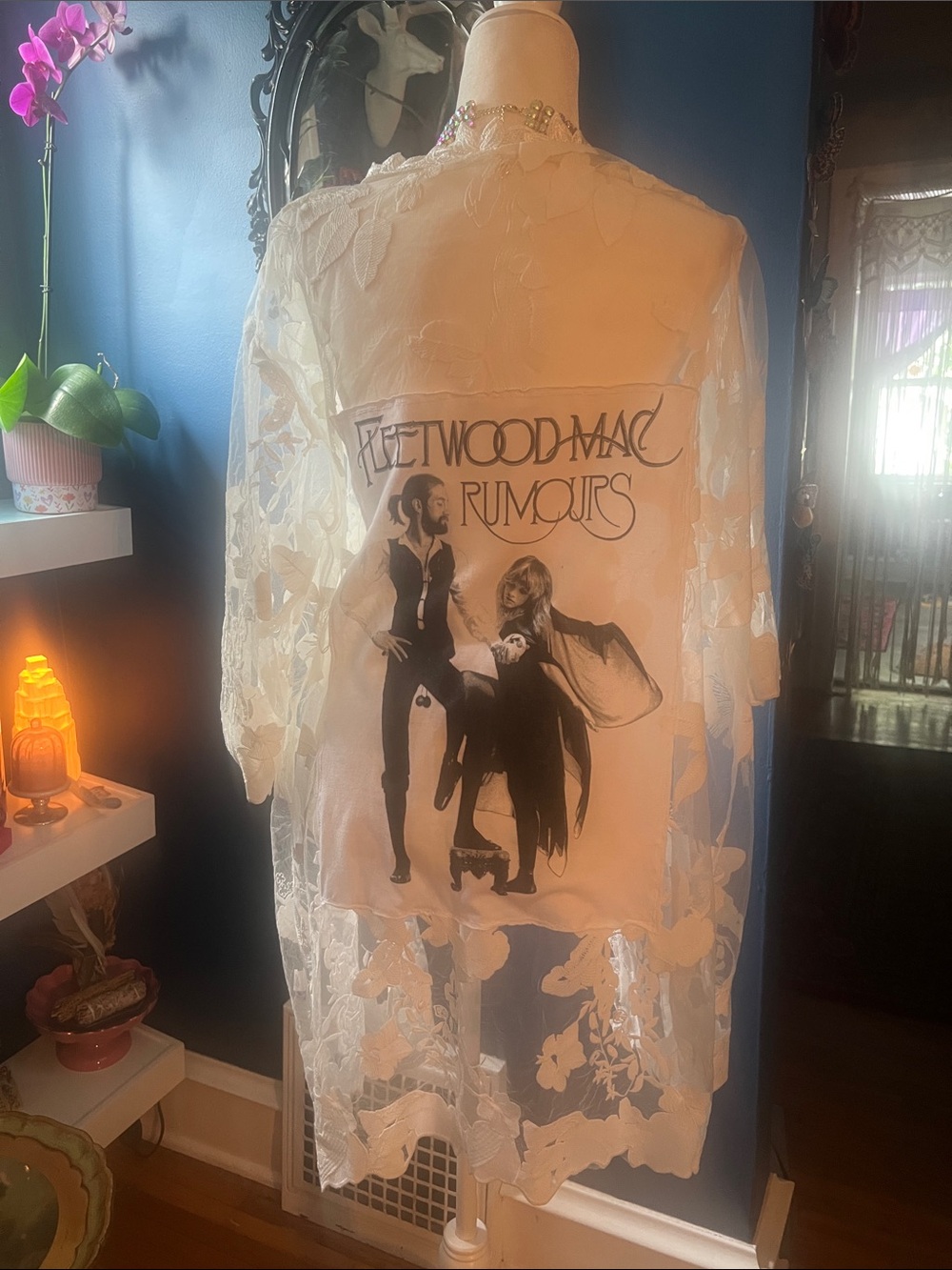Fleetwood Mac Rumours Sheer Lace Kimono - White Graphic Back CUSTOM